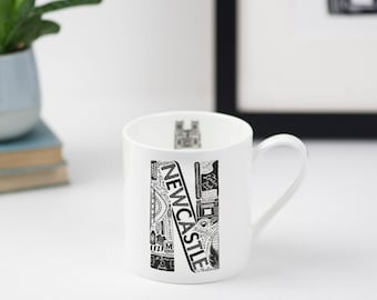 Newcastle Bone China Mug - Newcastle gift - UK gift - Newcastle Souvenir - Graduation print - Illustrated Mug - Newcastle Uni Gift