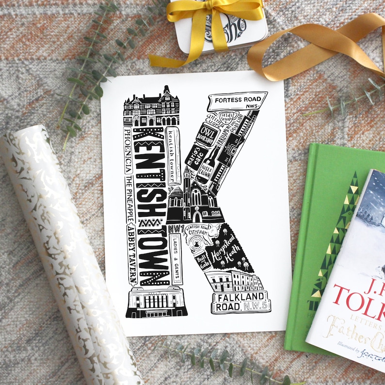 Anniversary paper gift Kentish Town gift Housewarming present for Londoners Kentish Town poster Best of Kentish Town print