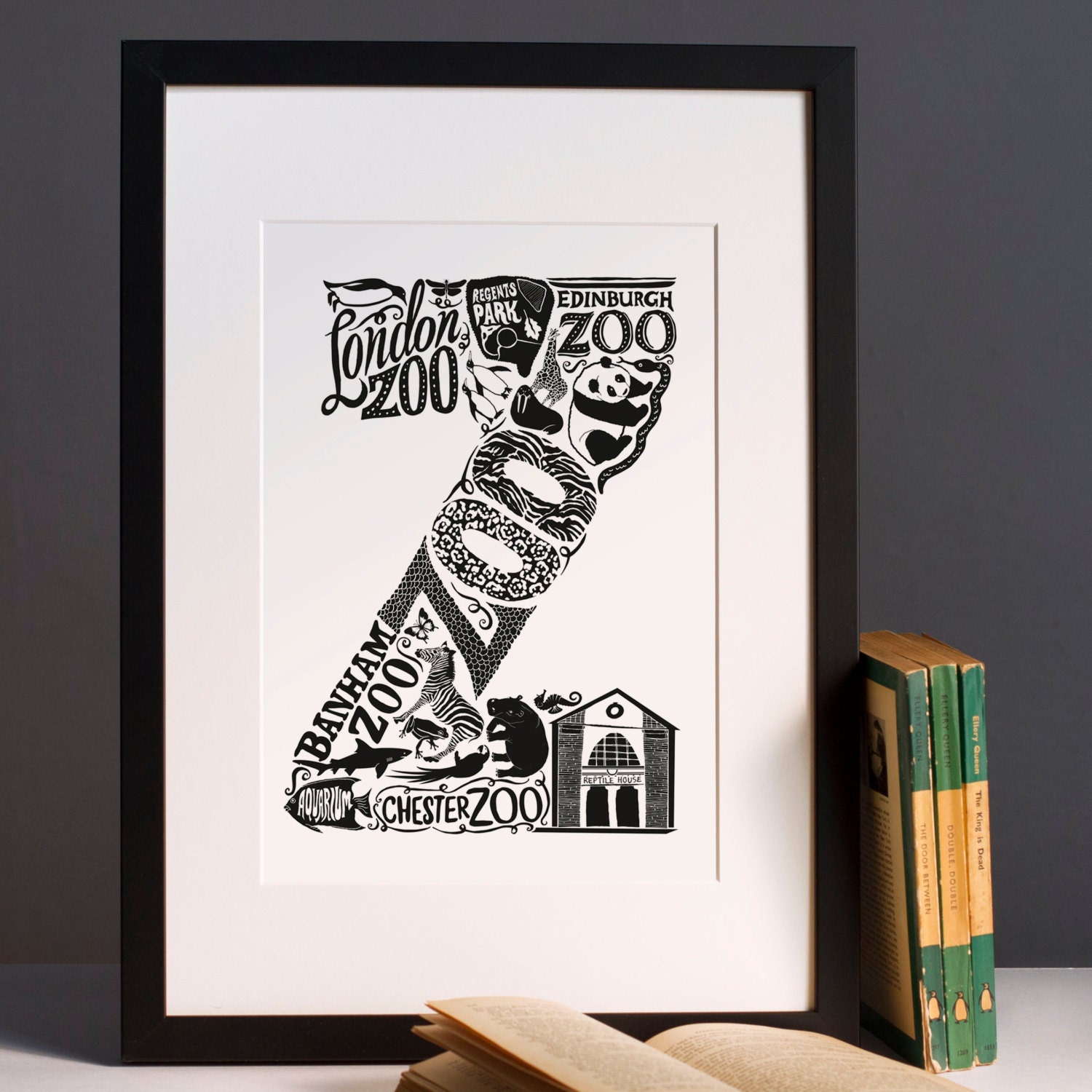 British Zoos print - British Art - Typographic Print - letter art -animal print- graduation gift UK - Gift for sister
