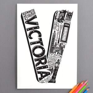 Victoria London Print - British Art - Typographic Print - Letter Art ...