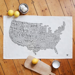 USA Food Map Geschirrtuch - Geschenke für Foodie - Küchen Geschenke - Sommer Geschenk UK - Geschenk für Freunde - Sommer BBQ - Geschenk für Freunde - 100% Baumwolle Geschirrtuch