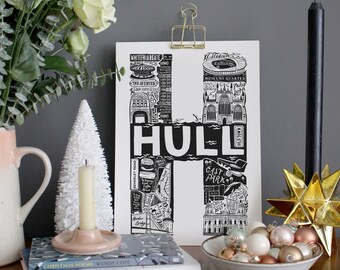 Hull unframed Print- Hull University Gift - Gift for him - Hull Gift - Hull artwork - Hull poster - Hull wall art- Gift for sister