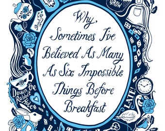thumbnail image 2 of Alice In Wonderland Nursery Print - '6 Impossible Things' Quote Wall Art, Shabby Chic Decor 2 of 5