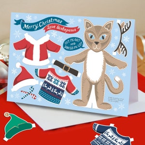 Dress Up Santa Paws Cat Christmas Card Boxing Day Activity Kids Xmas party bags kids party cat card Christmas UK image 1