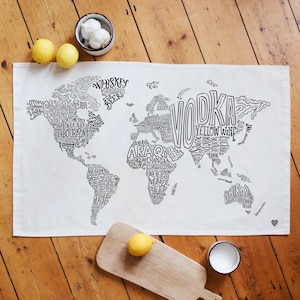 Geschirrtuch mit Aufschrift World Booze Map - Geschenk für Feinschmecker - Geschenk für die Küche - Baumwolle Geschirrtuch - Sommer BBQ