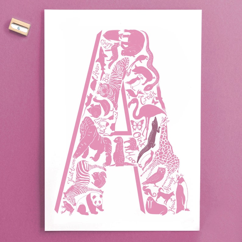 Pink Letter Christening Print Nursery print Nursery decor Childrens art Initial print kids room graduation gift UK image 1