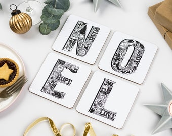 NOEL Christmas Coasters - Petit cadeau pour la table de Noël - Table de Noël parfaite