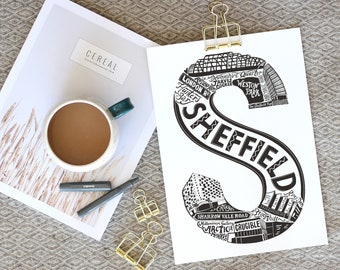 Sheffield unframed Print- Sheffield poster - Sheffield Gift- University of Sheffield - Anniversary paper gift - Gift for sister for him