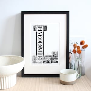 Framed Lincolnshire print - Lincolnshire poster - Lincolnshire art - graduation gift UK for him - housewarming gift for men - UK gift