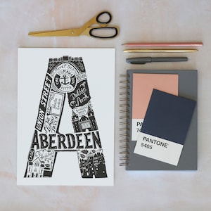 Aberdeen unframed Print- graduation gift UK- University Gift Ideas - Aberdeen poster - Aberdeen art - Scottish art - Housewarming gift