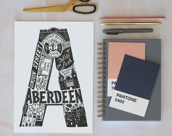 Aberdeen unframed Print- graduation gift UK- University Gift Ideas - Aberdeen poster - Aberdeen art - Scottish art - Housewarming gift