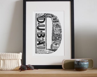 Dubai print - graduation gifts  - Dubai poster - Dubai gifts - Monochrome wall art - Dubai map - travel poster - Dubai art - skyline