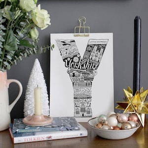 Yorkshire print - Anniversary paper gift - housewarming present - Yorkshire poster - Yorkshire gifts - Monochrome type print