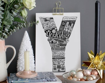 Yorkshire print - Anniversary paper gift - housewarming present - Yorkshire poster - Yorkshire gifts - Monochrome type print