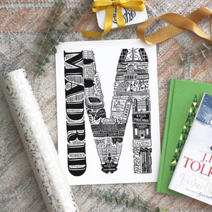 Impresión de Madrid - Impresión de España - Cartel de Madrid - Regalo de Madrid - Arte monocromo - Impresión tipográfica - Arte de letras - Regalo de graduación Reino Unido para hombres