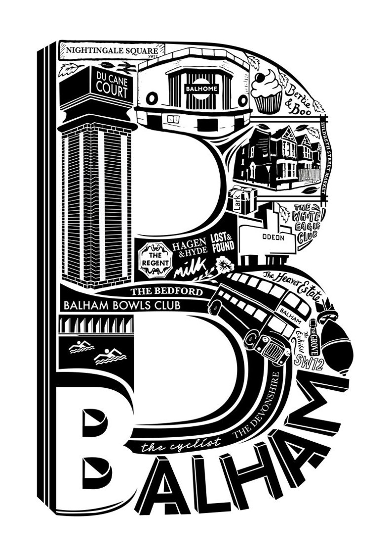 Best of Balham London print London Art Typographic Print London illustration letter art South London Mothers day gift UK image 3
