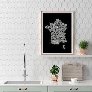 Französische Käse und Wein Karte Druck - British Art - Typographic Print - Wandkunst - Geschenk für Foodie - Küchenkunst - Gastronomie Druck UK