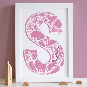 Pink Letter Christening Print Nursery print Nursery decor Childrens art Initial print kids room graduation gift UK image 2