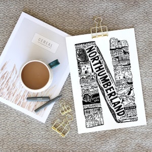 Ungerahmter Northumberland Druck - Geschenk zur Wohnungserwärmung - Northumberland Poster - Northumberland Geschenke - Monochrome Druck - Abschlussgeschenk