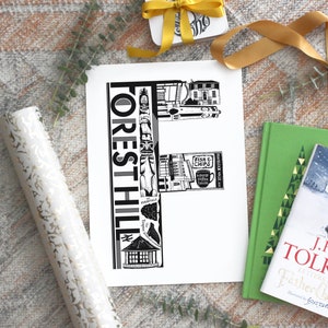Forest Hill Print - Forest Hill Poster - Forest Hill Art - Forest Hill Geschenk - Letter Art - Süd London Geschenk - Ungerahmt - Geschenk für Schwester