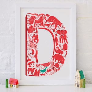 Animal Alphabet Letter D - Regalo de bautizo - Impresión de guardería - Decoración de guardería - Arte para niños - Regalo de graduación España - Regalo para hermana