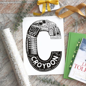 Impressão de Croydon - pôster de Croydon - impressão de Londres - pôster de Londres - Impressão tipográfica - ilustração de Londres - arte de letras - pôster do sul de Londres