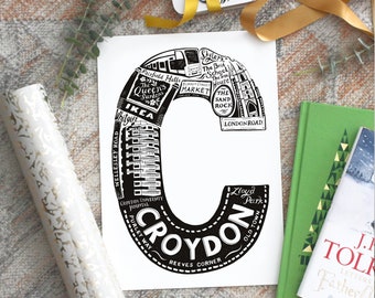 Croydon print - Croydon poster - London print - London poster - Typographic Print - London illustration - letter art - South London poster