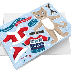 Dress Up Santa Paws Cat Christmas Card Boxing Day Activity Kids Xmas party bags kids party cat card Christmas UK image 2