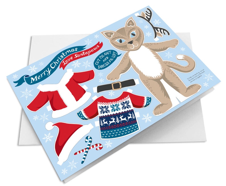 Dress Up Santa Paws Cat Christmas Card Boxing Day Activity Kids Xmas party bags kids party cat card Christmas UK image 2