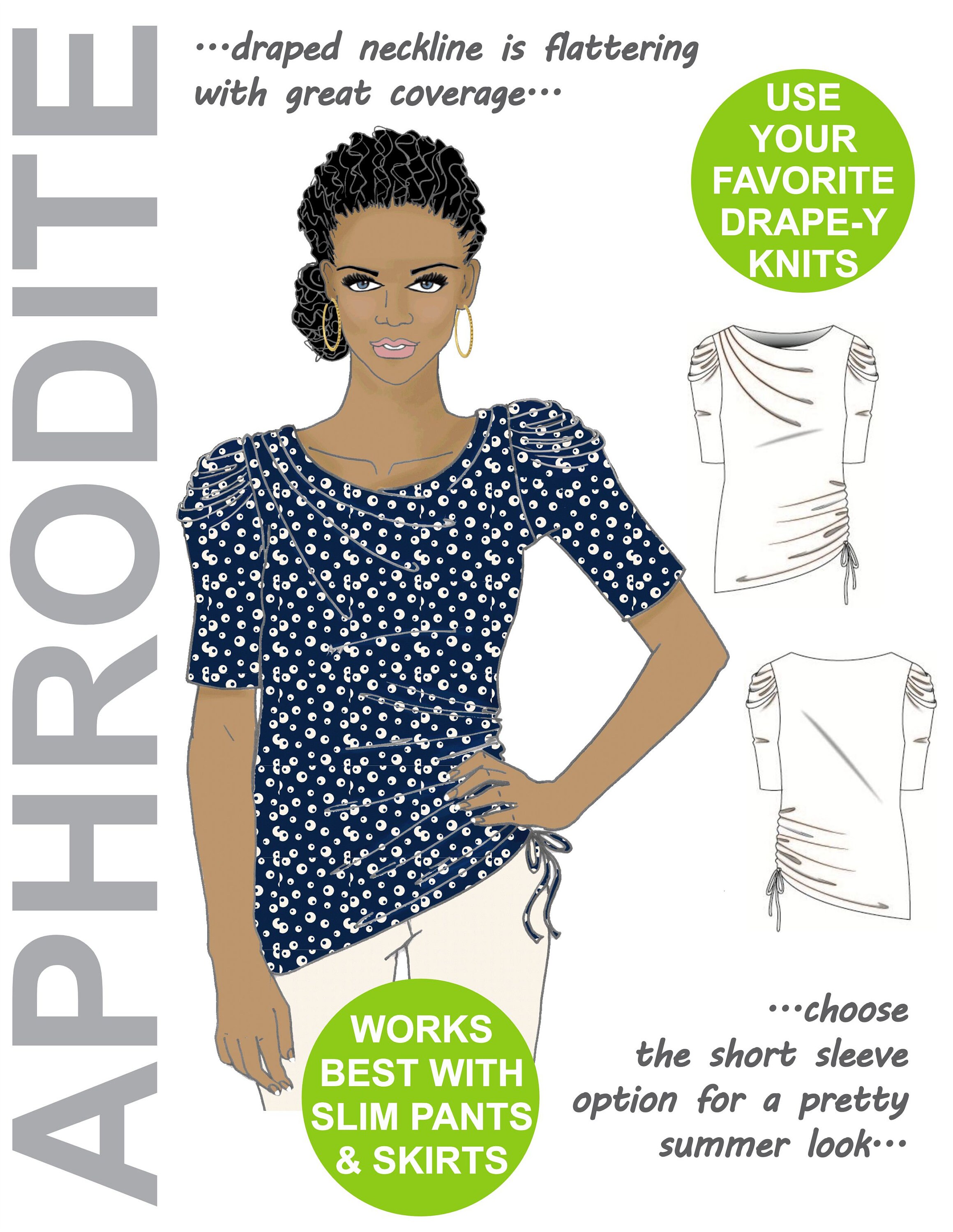 DRAPEY T-shirt Sewing Pattern. Draped Front Pattern. Cowl