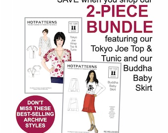 Bundel met naaipatroon overslagtop, tuniek en rok (maten 6-26)
