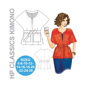 Kimono sewing pattern. Kimono Jacket pattern. Easy-to-sew. Instant PDF download to print at home. Plus size pattern.