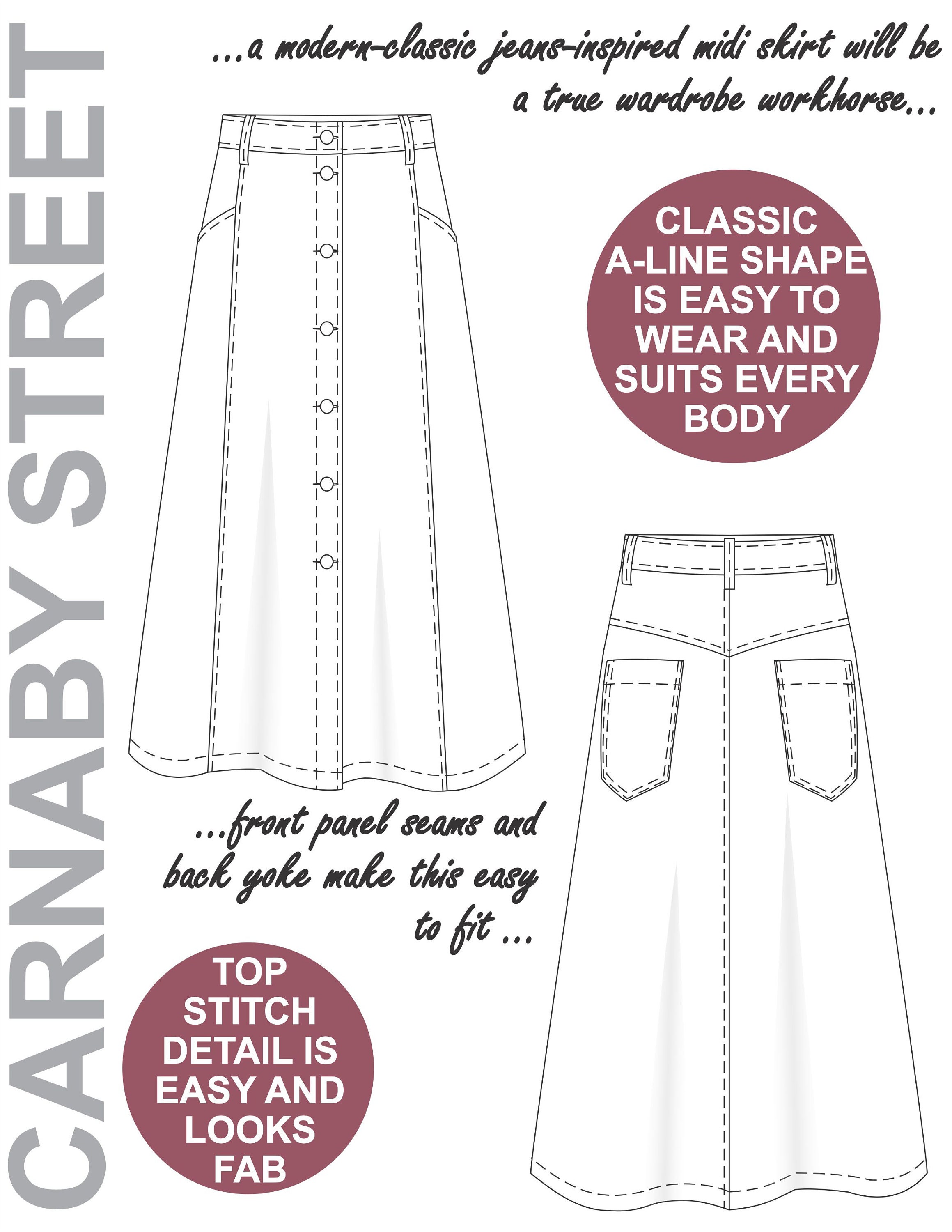 RETRO Skirt Sewing Pattern Denim Skirt Pattern Buttoned Skirt Pattern
