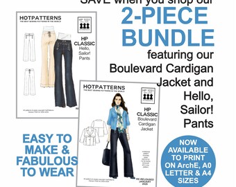 Cardigan Jacket & Sailor Pants Sewing Pattern Bundle (Sizes 6-26) (Digital Download)