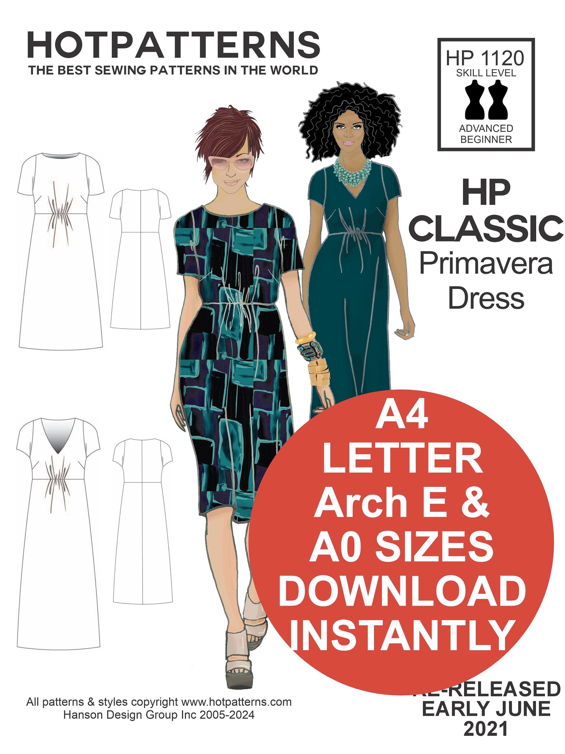 Primavera Dress Sewing Pattern: A-line Midi or Maxi (sizes 6-26 ...