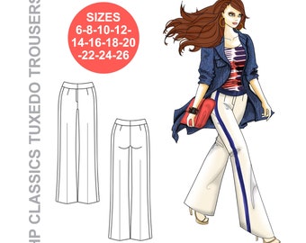 Tuxedo Trouser Sewing Pattern: Kick-Flare, Side Stripe (Plus Size) (PDF Pattern)