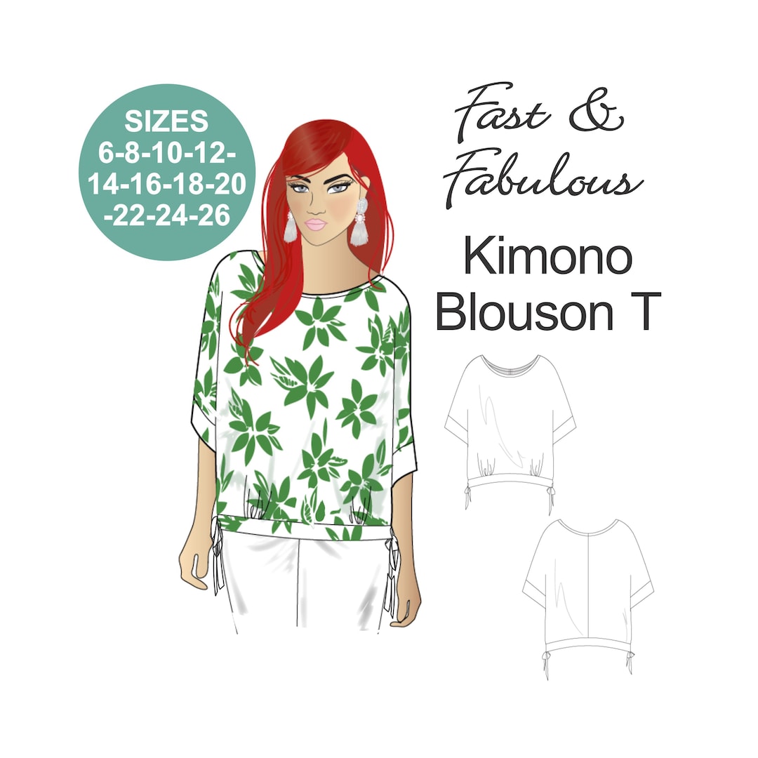 KIMONO BLOUSON T Sewing Pattern. Woven T. Kimono Sleeve Blouse. Off