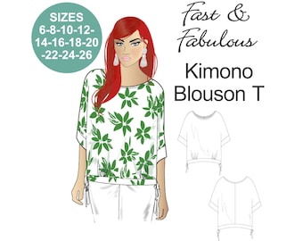 Kimono Blouse Sewing Pattern: Easy-Sew, Plus Size (Digital Download)