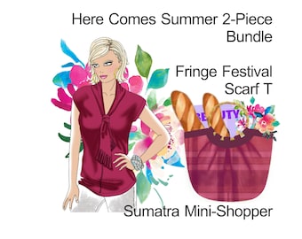 Sewing Pattern Bundle: Fringe Scarf T-Shirt + Mini-Shopper Bag (Plus Size)