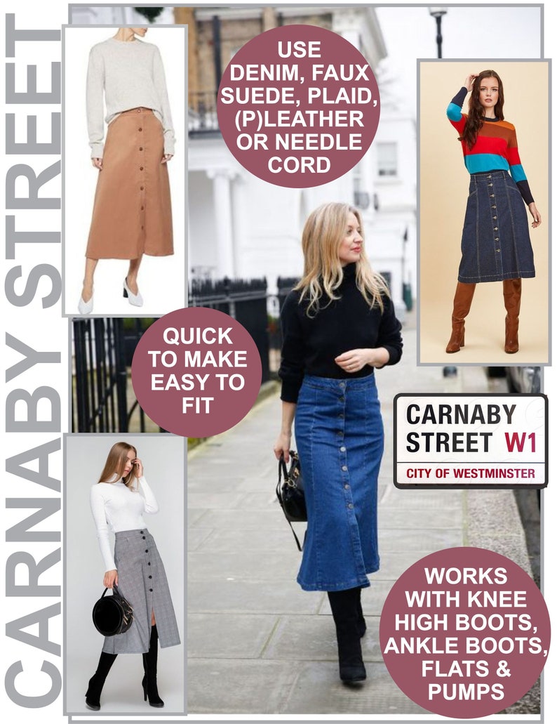 RETRO Skirt Sewing Pattern Denim Skirt Pattern Buttoned Skirt Pattern