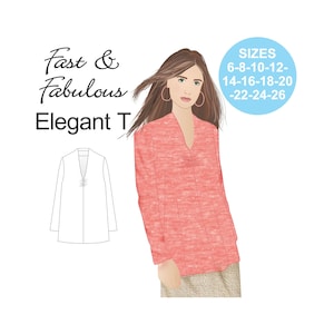 Elegant V-Neck T-Shirt Sewing Pattern: Plus Size (Digital Download)