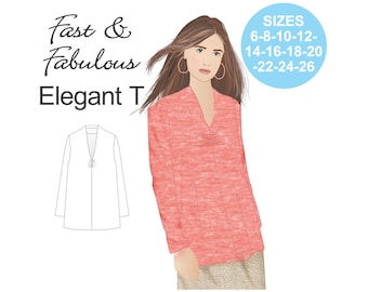 Elegant V-Neck T-Shirt Sewing Pattern: Plus Size (Digital Download)