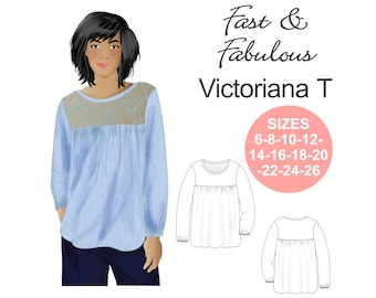 Vintage Lace Yoke Top Sewing Pattern: Victoriana T, Long Sleeve (Digital Download)