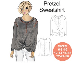 Yoga Sweatshirt Sewing Pattern: Knot & Twist Front, Plus Size (A4/Letter)