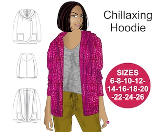 Chillaxing Hoodie Sewing Pattern: Easy Cardigan PDF, Plus Sizes