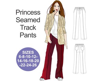 Trainingsbroek met prinsessennaad naaipatroon: hoge taille, grote maten (A4/Letter-pdf)