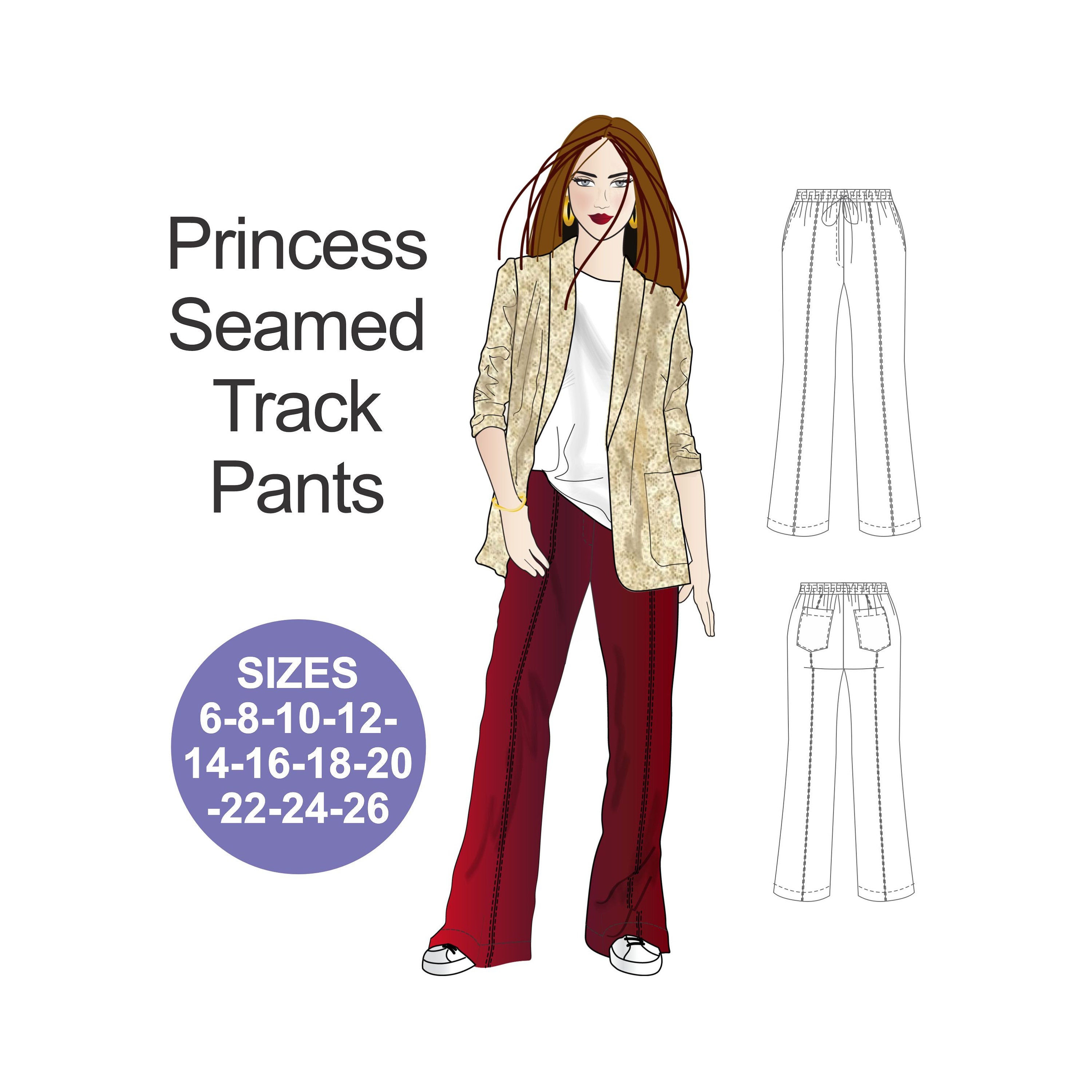 SWEATPANTS Sewing Pattern. Princess Seamed Track Pants. Pants