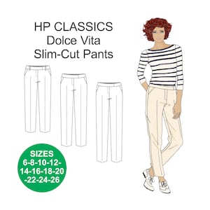 Dolce Vita Slim Pants Sewing Pattern: Sizes 6-26. Digital pattern print on A4 & Letter paper.