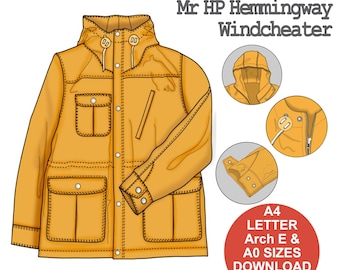 Robuste Herren Windjacke Jacke Schnittmuster . Vintage inspirierte Oberbekleidung. DIY Herrenmode. PDF-Download.