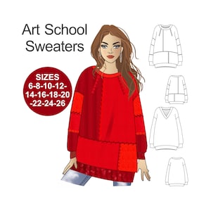 Boho Patchwork Sweater Sewing Pattern: Oversize, Plus Size (A4, Letter, A0 & ArchE Sizes)